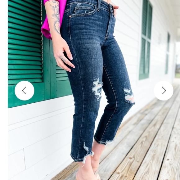 Judy Blue After Hours Dark Wash Destroyed Hem Cropped Straight Leg Jeans Size 9 - Picture 12 of 16